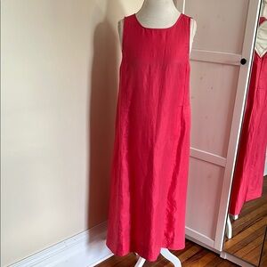 J. Jill Vibrant Pink Sleeveless Scoop Neck Midi Linen Blend Sundress NWT Size L